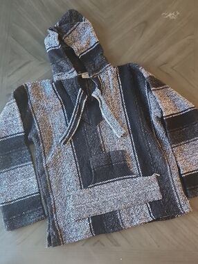 Artesanias Mickey Mexican Baja Black/White Striped Hoodie- Men's Size S
